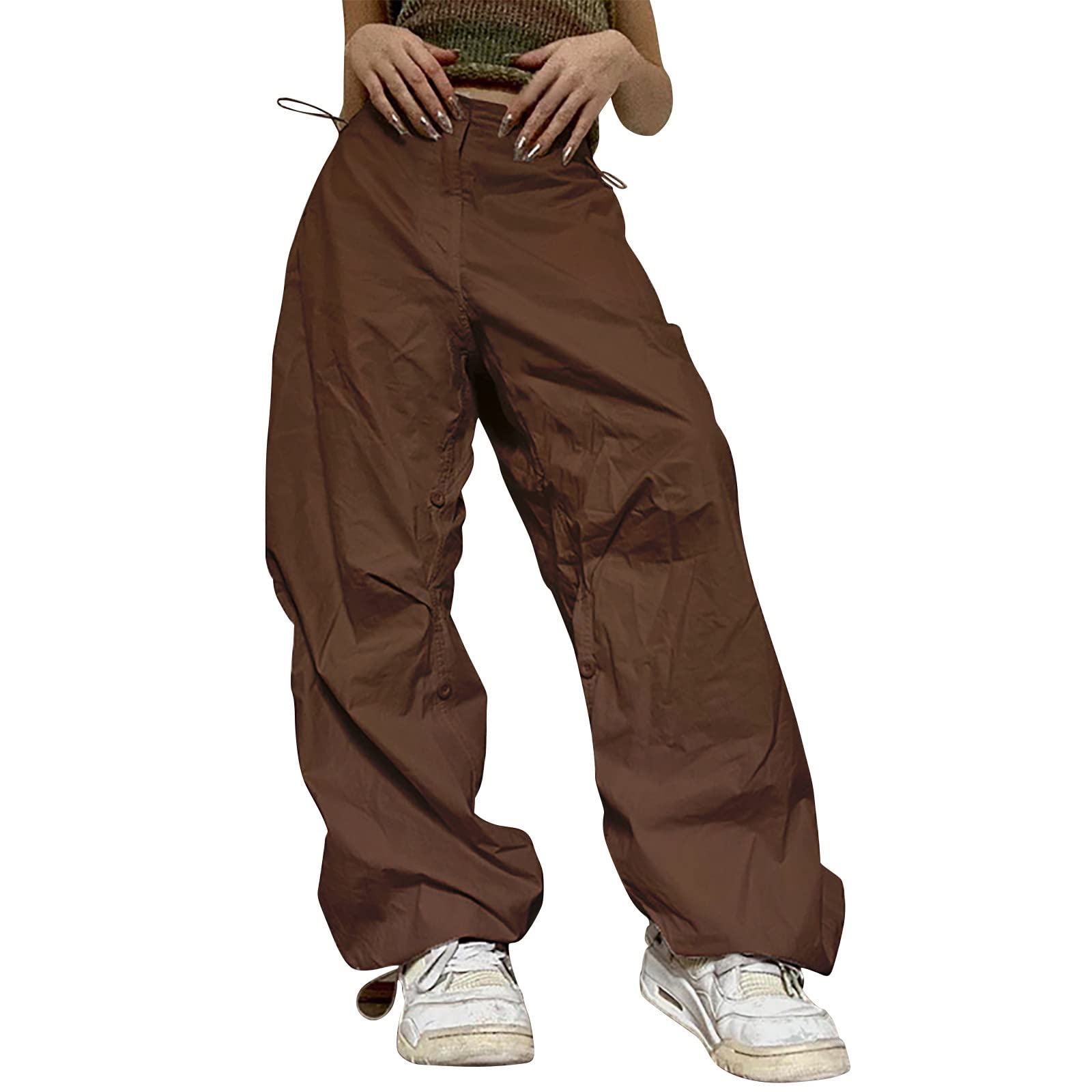 Womens Casual Trousers High Waist Wide Leg Trouser Fit Loose Work Office Long Pants with Pocket