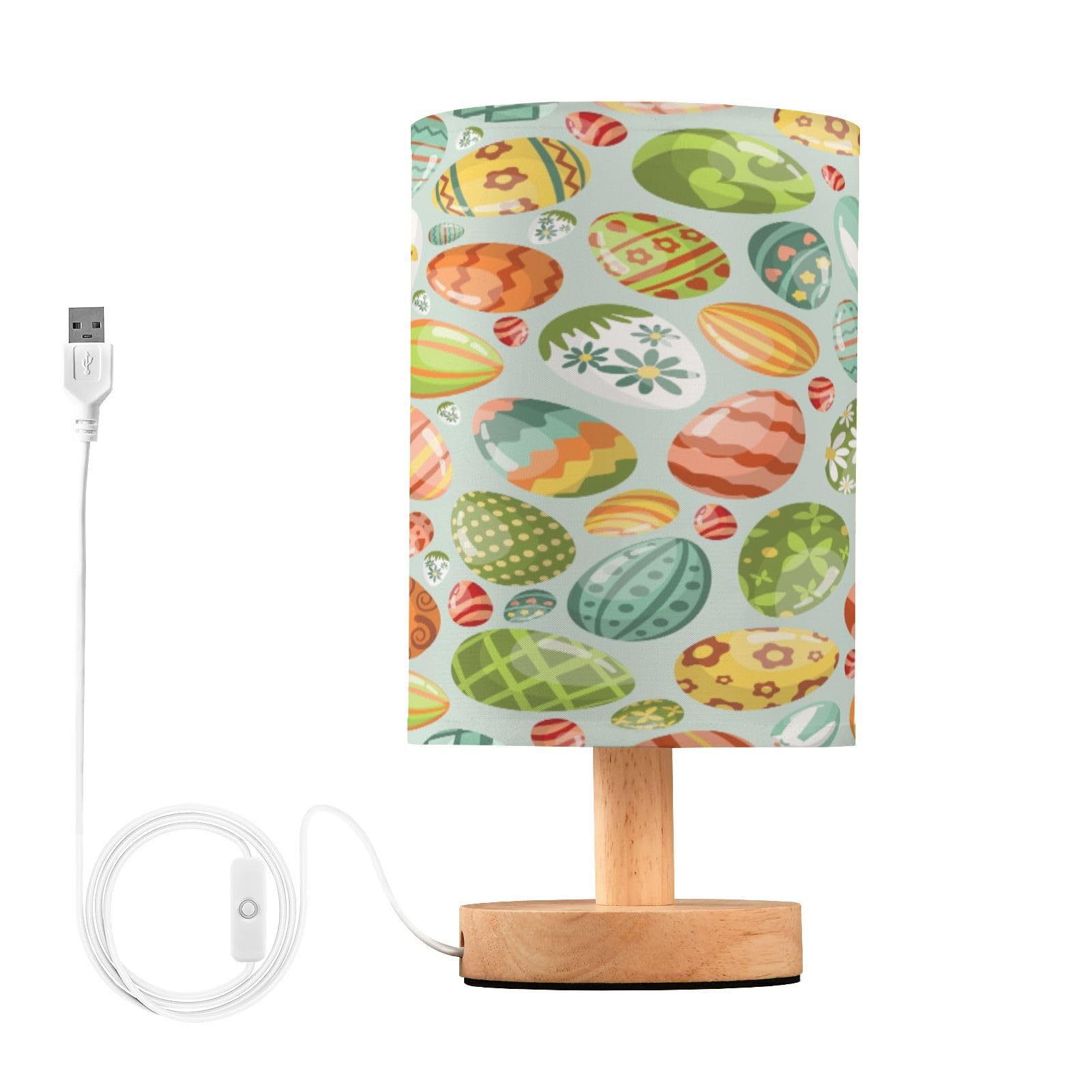 SDMKA Easter Eggs Pattern Bedside Table Lamp for Bedroom, Minimalist Nightstand Lamp with Round Fabric Shade for Living Room, Office, No Bulb Required