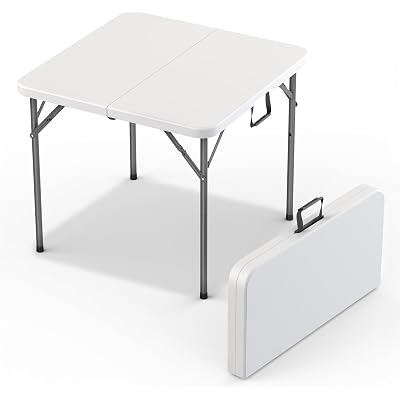 Our Modern Space 34" Square Foldable Table with Built in Handle & Steel Legs | Heavy Duty Portable | Perfect for Party, Dining, Wedding, Events, Picnic Indoor, Outdoor, Camping, Utility, Temporary