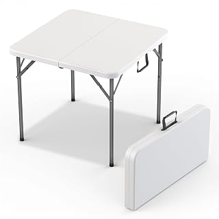34" Square Foldable Table with Built in Handle & Steel Legs | Heavy Duty Portable | Perfect for Party, Dining, Wedding, Events, Picnic Indoor, Outdoor, Camping, Utility, Temporary - Amazon product rated Grade A