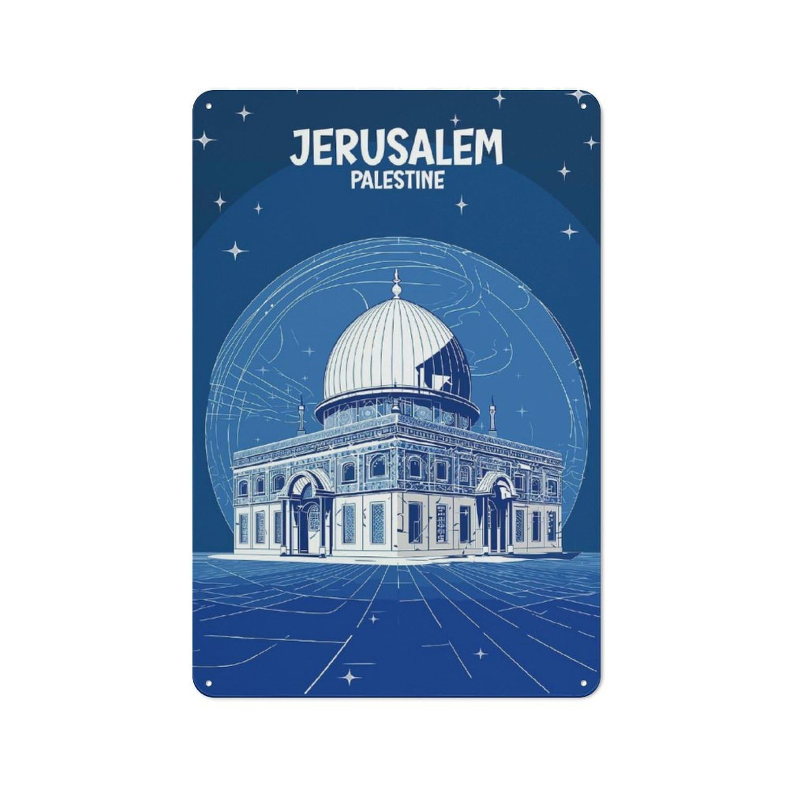 Cottage Style Jerusalem Palestine Design Decorative Tin Sign 30x20cm, Rustic Kitchen Decor for Kitchen, Cottage, Porch Or Garden Room
