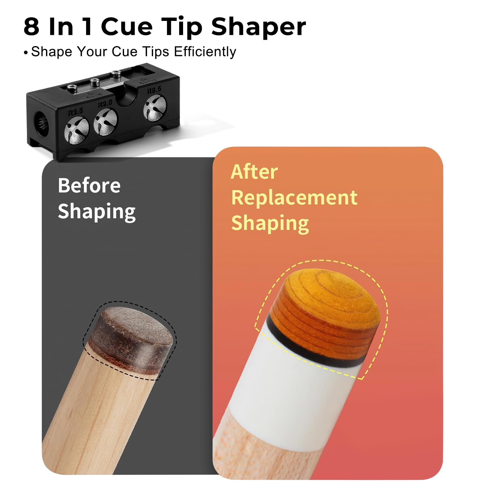 Strumento di Riparazione della Punta della Stecca da Biliardo 8 in 1 Multifunzionale Punta da Biliardo Strumento Accessori da Biliardo Biliardo Cue Trimmer Burnisher Shaper Tapper Nero