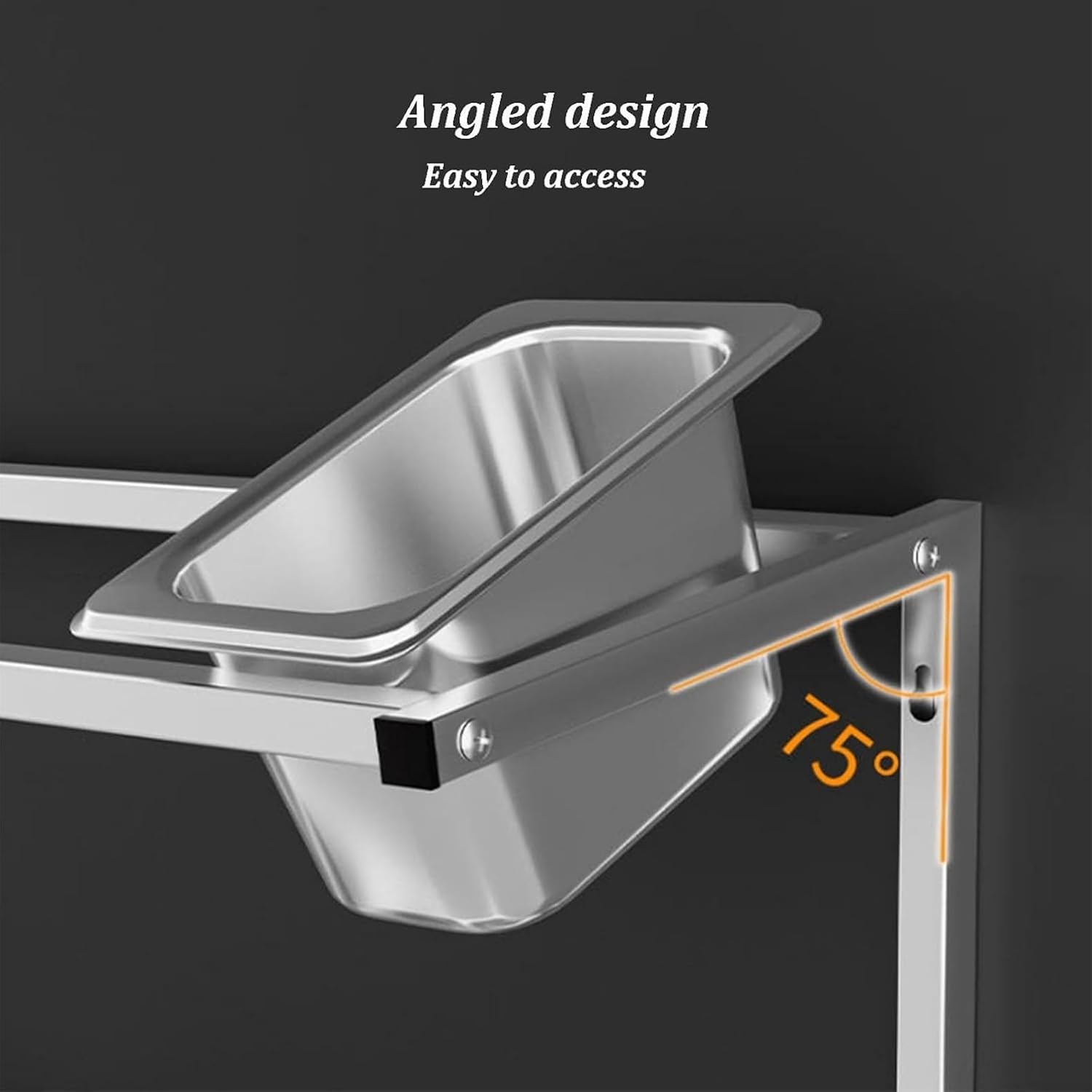 Pizza Topping Station, Stainless Steel Condiment Dispenser with Lid & Spoon, Tilt Angle Design, Wall-Mounted Removable Buffet Containers for Sauce Fruits Ingredients