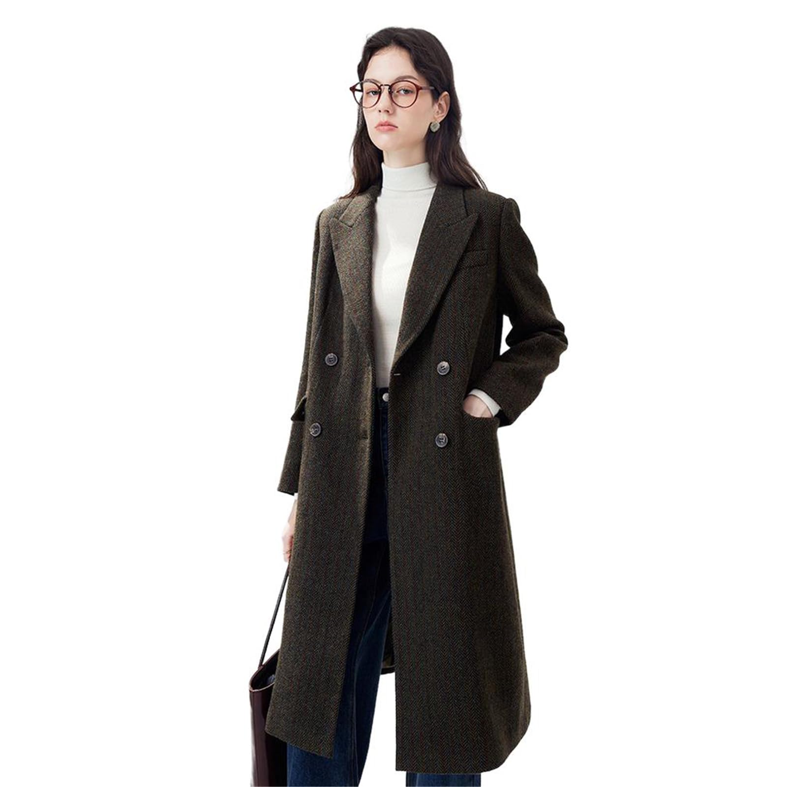 Notched Lapel Thick Commuter Office Casual Trench Coat for Women Autumn Winter