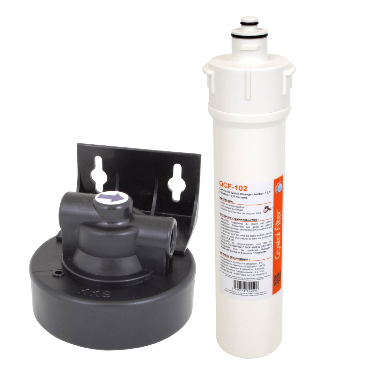 Kit de filtration sous évier Tête de filtre + Filtre charbon actif 0,5 microns 12.5'' - Crystal Filter®