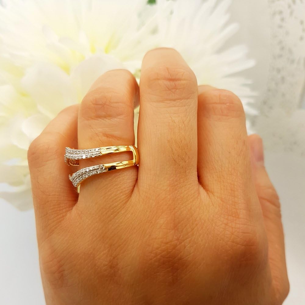 Dazzlingrock Collection 0.50 Ctw Round White Natural Diamond Double Row Chevron Enhancer Wedding Band Guard for Women, in Real Solid Gold