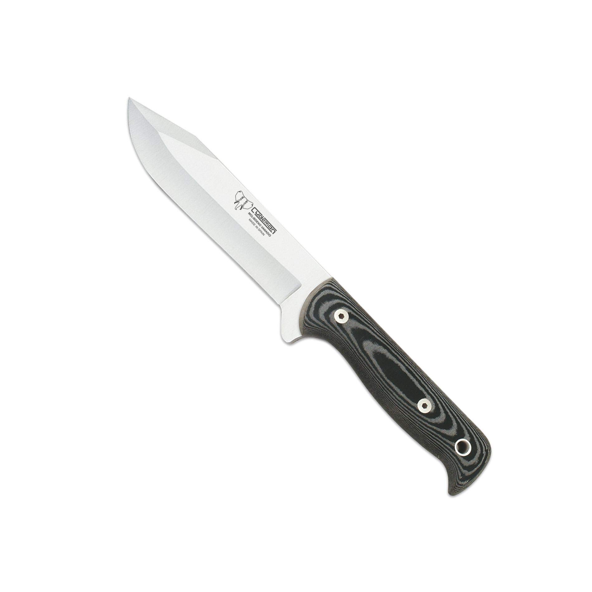 Cudeman Cuchillo 119-M hoja de acero inoxidable ACX-380 de 13 cm empuñadura de micarta negra de 12 cm para caza, pesca, supervivencia y bushcraft + Portabotellas regalo