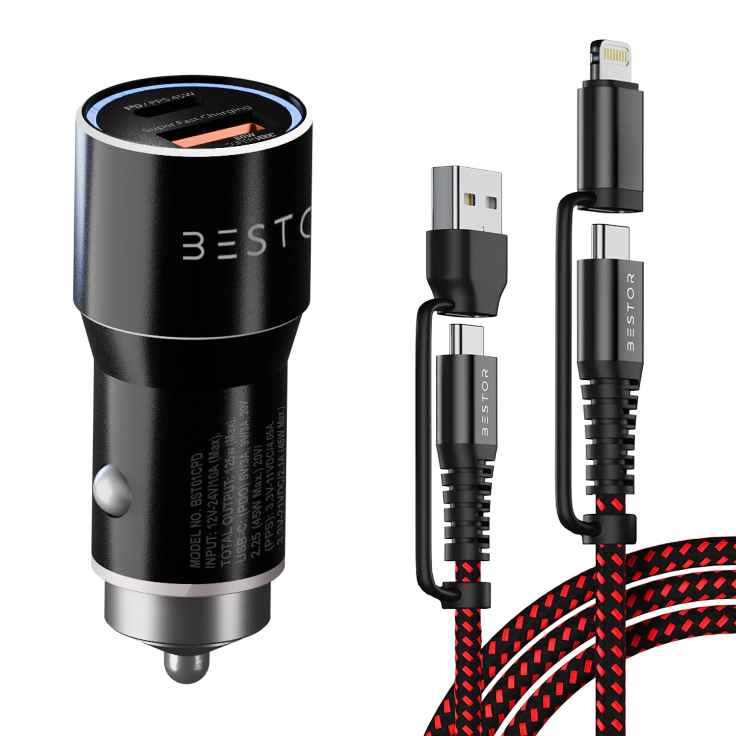 Bestor 125W Car Fast PD Charging with Dual Output, Type C PD(45W), and USB Port(80W), BIS Certified, Compatible All Smartphones, Laptops, Other USB Devices & Free 4 in 1 Charging & Lightening Cable (B0D6R6KJTF) Amazon Price History, Amazon Price Tracker