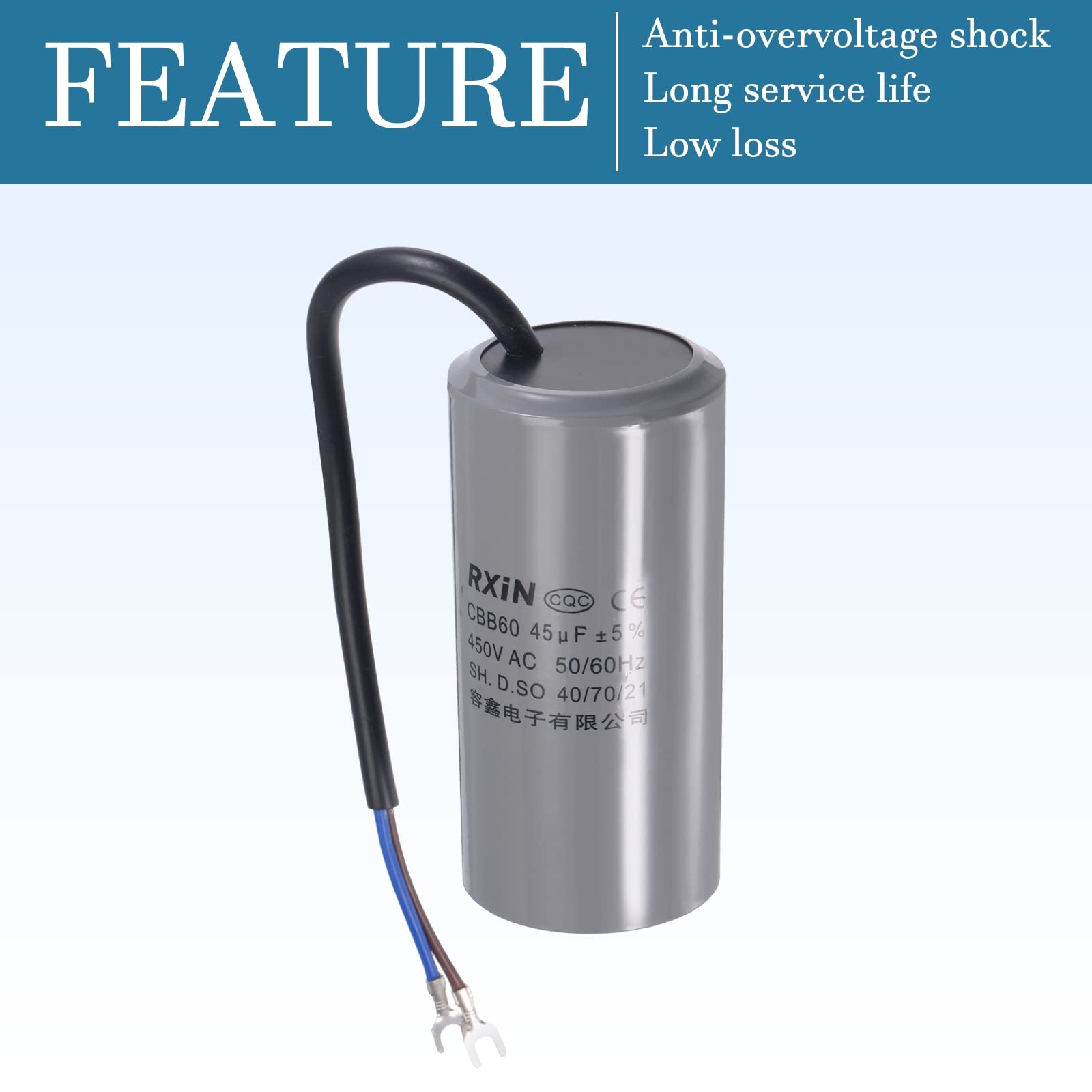 QUARKZMAN 16uF 450V AC 2 Drähte 50/60Hz CBB60 Kondensator x 1 Stück Zylinder für Elektromotor Waschmaschinen [Silber 74x38mm