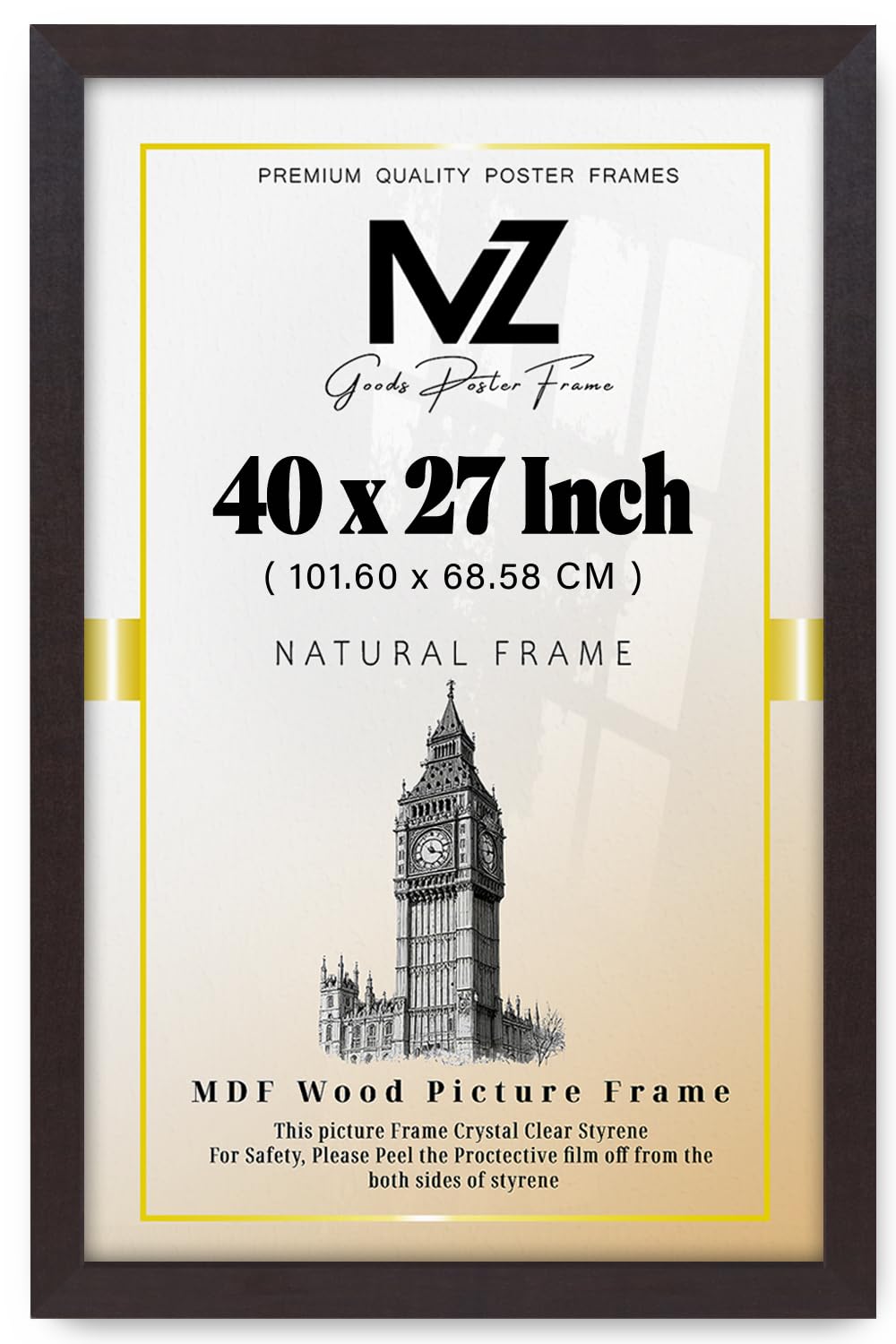 MZ GOODS | MDF Picture Frame (101.60 x 68.58 CM) 40X27 Inch for Photography, Graduation Pictures & Wall Art, Premium MDF Finish, Secure Hanging Hooks [ Mahogany ]