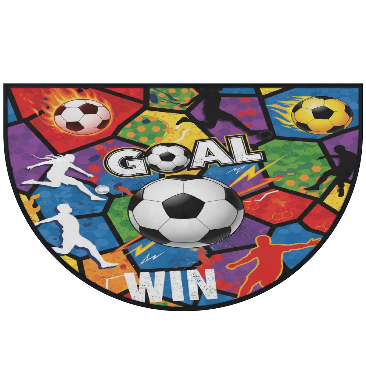 Große halbrunde Fußmatte, Fußballtor, rutschfest, saugfähig, halbrund, Eingangsbereich, niedlich, weich, halbrund, waschbar, Teppich für Küche, Badezimmer, Schlafzimmer, 160 x 100 cm