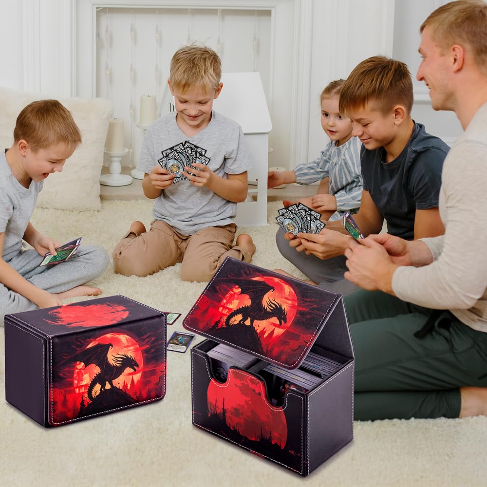 JoyHood Caja de Tarjetas con 2 Separadores, Card Deck Box para de 110+ Tarjetas, Caja de Tarjetas Compatible con Tarjetas MTG/YGO/TCG/OCG, Dragón de la Luna de Sangre — view 6