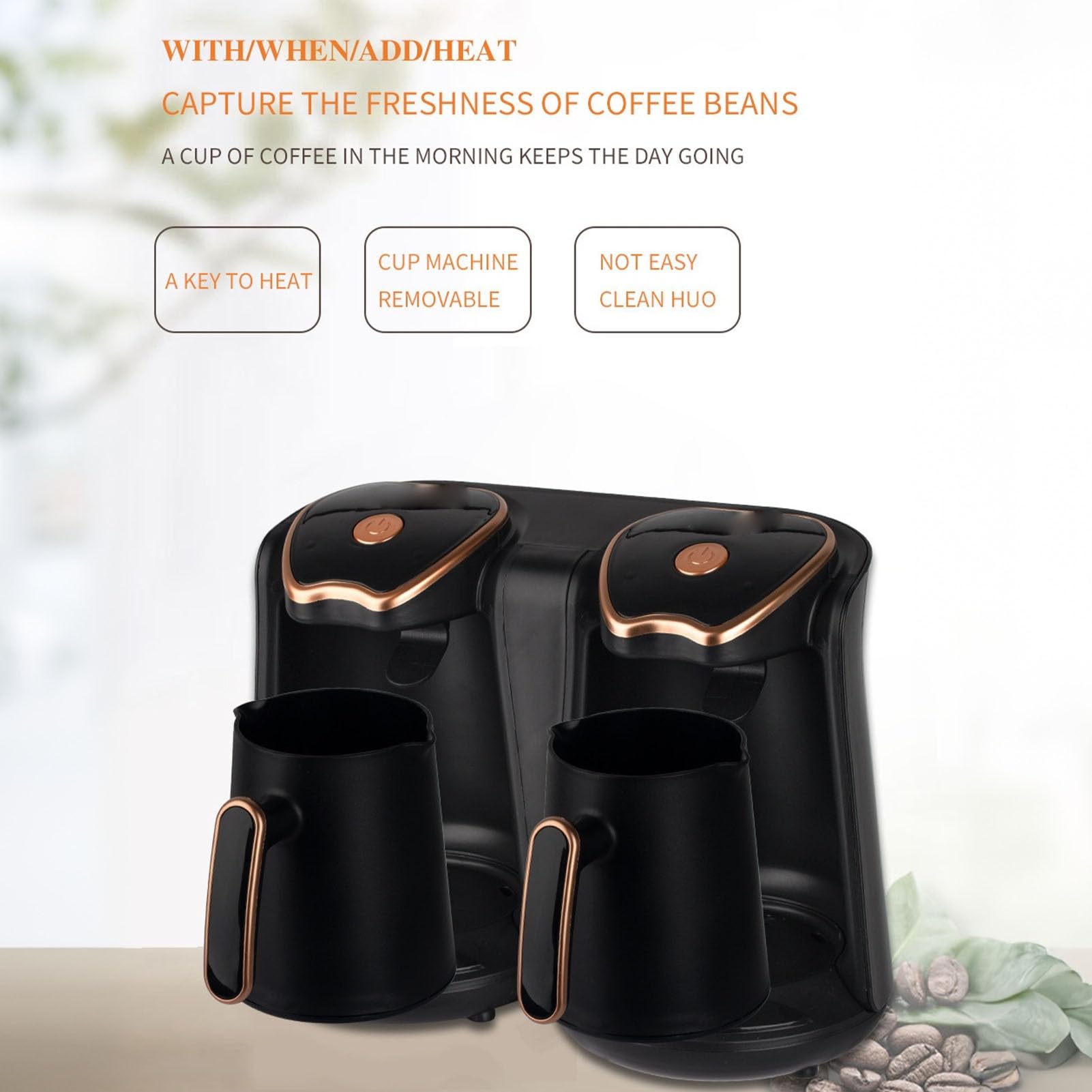 Bewinner Macchina per caffè Turco Elettrica da 1200 W, Caffettiera a Doppio Scomparto con Controllo della Temperatura Regolabile e 2 Tazze per Un'autentica Preparazione della Birra a