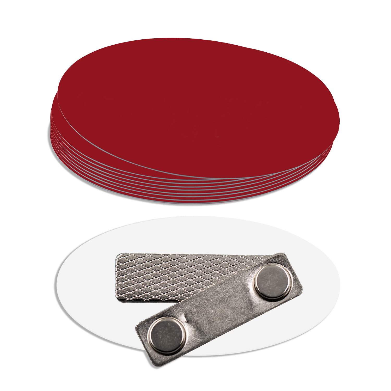 Oval Name Badge Blanks with Magnet - 10 Pack (Red)