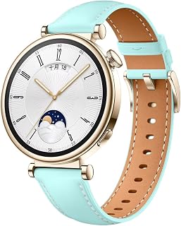 Sneezy Huawei Watch GT4 41mm İle Uyumlu Starlight Gold Metal Tokalı Deri Zarif Şık Kordon Mavi