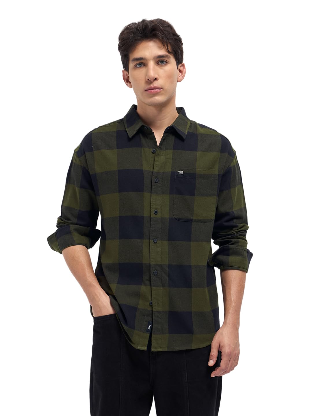 the bear house Men's Grey Slim Fit Checked Flannel Casual Shirt-picture-37