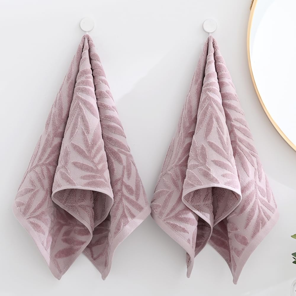 sense gnosis Jacquard Full Embossed Velvet Salix Leaves Pattern Hand Towel Set of 2 Super Soft 100% Cotton Highly Absorbent Decorative Hand Towels for Bathroom Spa 13x 29 Inch - Image 2
