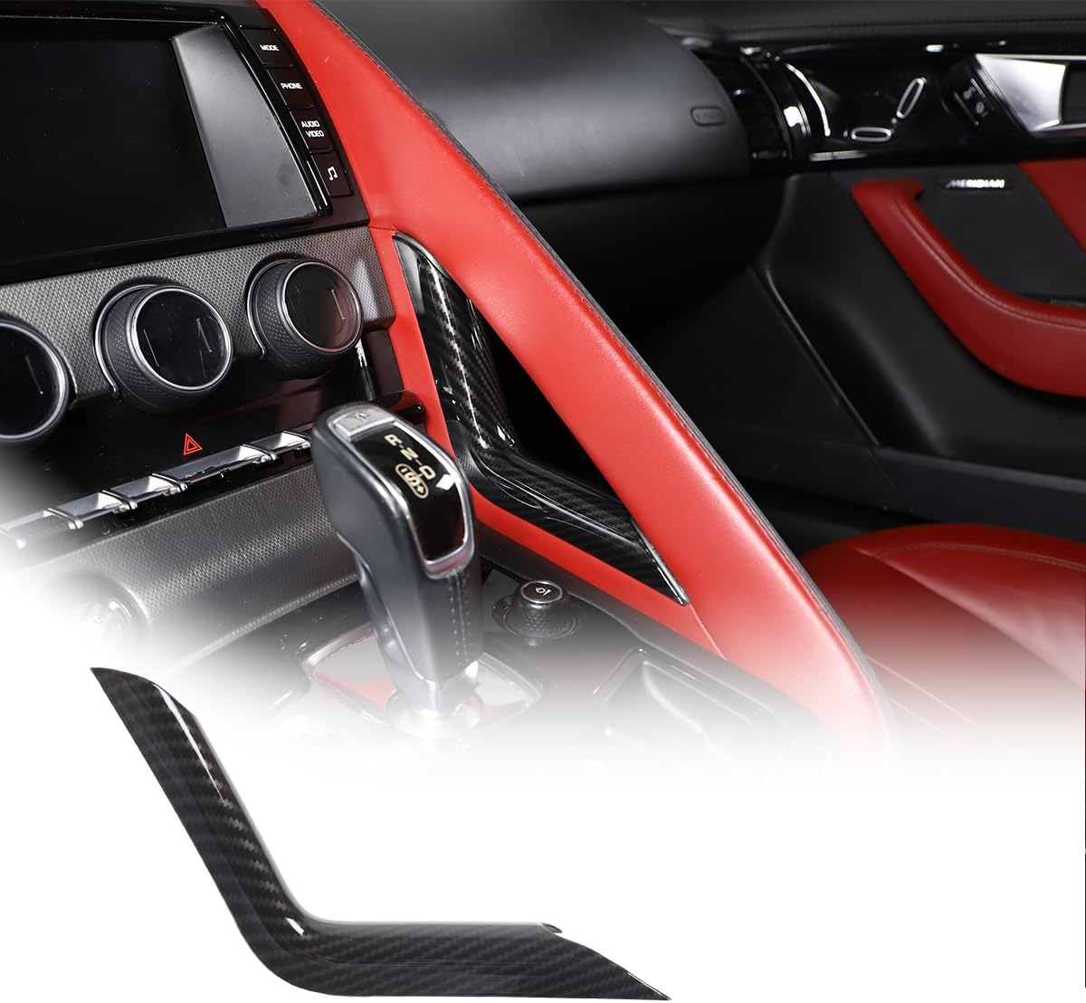 JONKOKO ABS Car Console Center Gear Shift Side Strip Trim Cover for Jaguar F-Type 2013-2024 Gear Shift L-Shaped Right Side Cover Trim Accessories (Carbon Fiber)