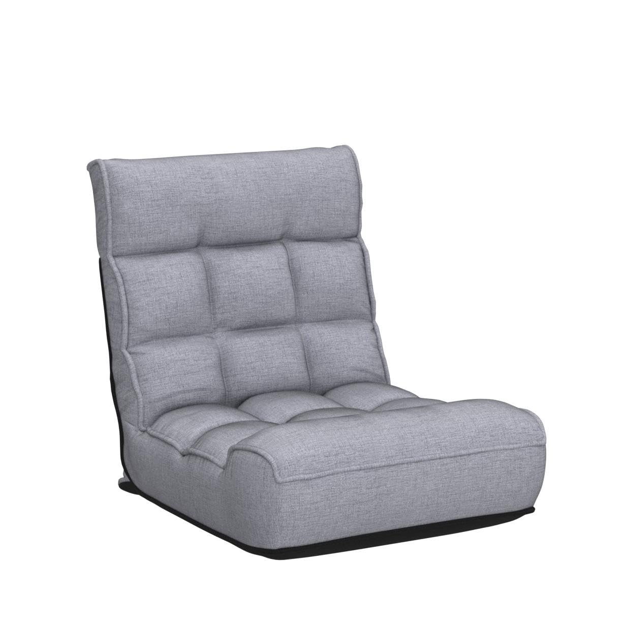 RELAX4LIFE Fauteuil Bas Multiposition Réglable Dossier 4 Positions Charge 140kg, Chauffeuse Convertible en Lin Appui-tête en 5 Positions Fauteuil Paresseux 1 Place Adulte Enfant (Lin, Gris)