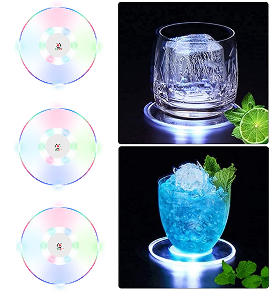 Dessous de verre à LED ultra fins transparents (Lot de 3) étanches et antidérapants de 9,9 cm