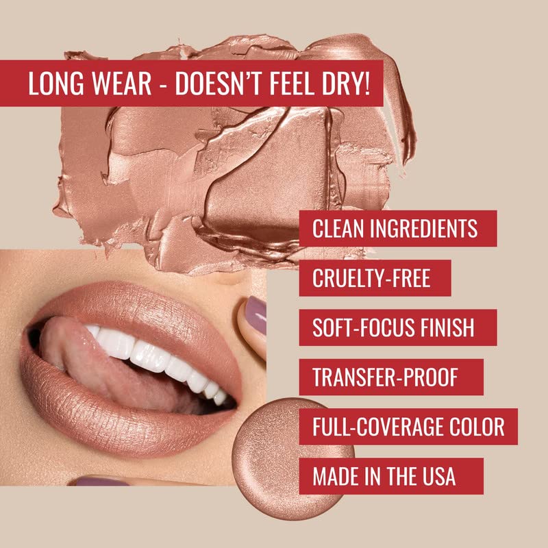 Miniatura 5 de Runway Rogue Lápiz labial líquido Silk Glam, lápiz labial dorado pálido esmerilado de larga duración, 'Couture'