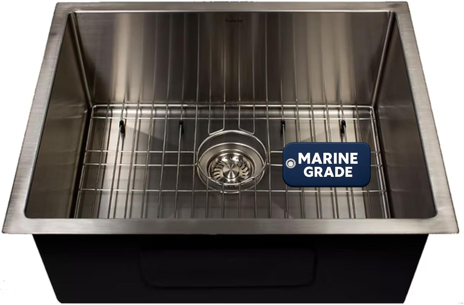 Nantucket Sinks Outdoor Kitchen Sink – 23" Marine Grade Stainless Steel Sink, Undermount Single Bowl, for Wet Bar or Prep Area, Rectangular, w Bottom Grid & Drain – All-Weather AW2318-16