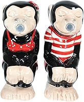 Vista 3 de Ebros Gift Circo Carnaval Rojo Selva Monos machos y hembras Simios Chimpancé Pareja Cerámica Salero y Pimienta Estatuilla Set Silvestre Bosque