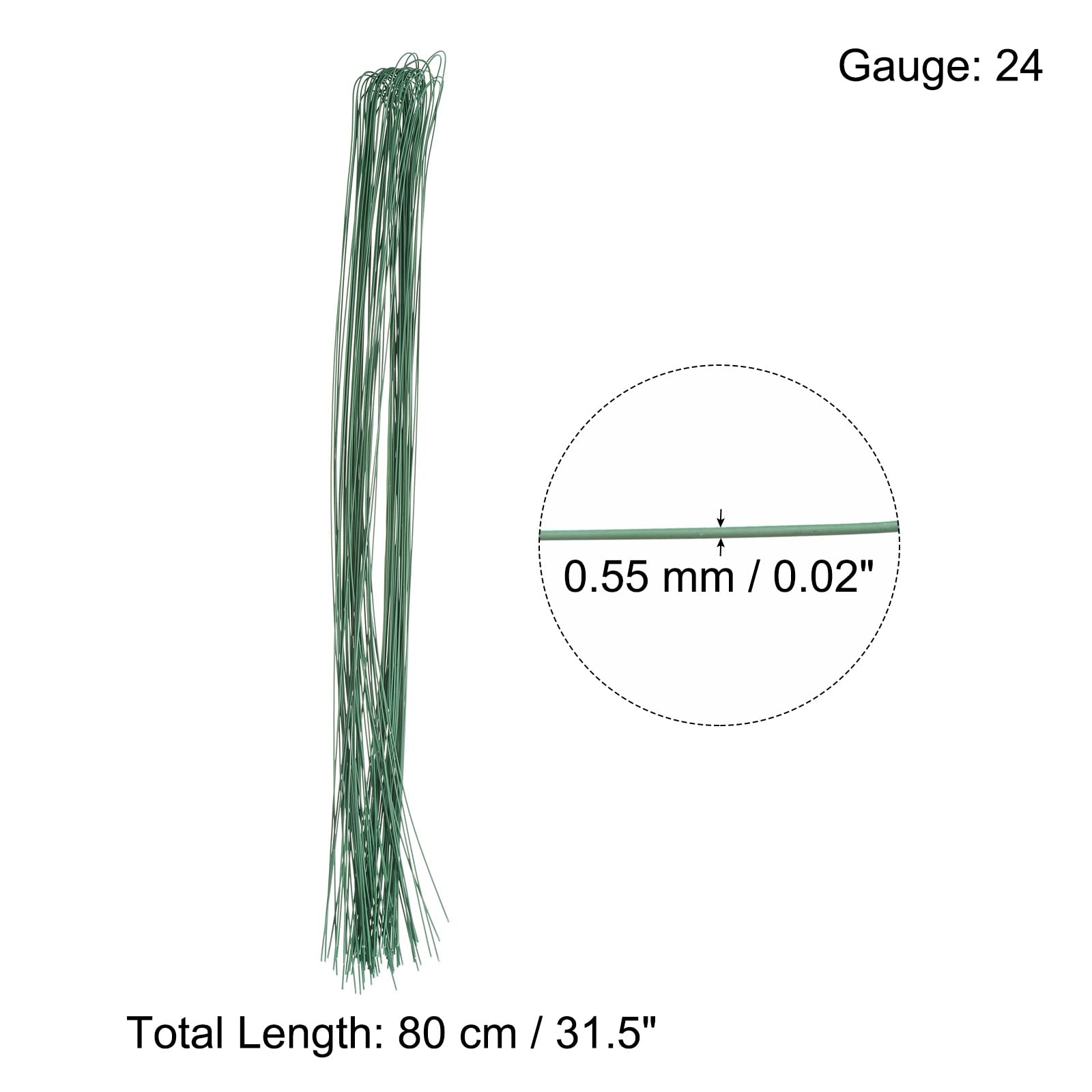 PATIKIL 32 Inch 24 Gauge Floral Stem Wire, 3 Pack/120 Pieces Bouquet Stem Paper Wrapped for DIY Crafts Flower Arrangements, Green