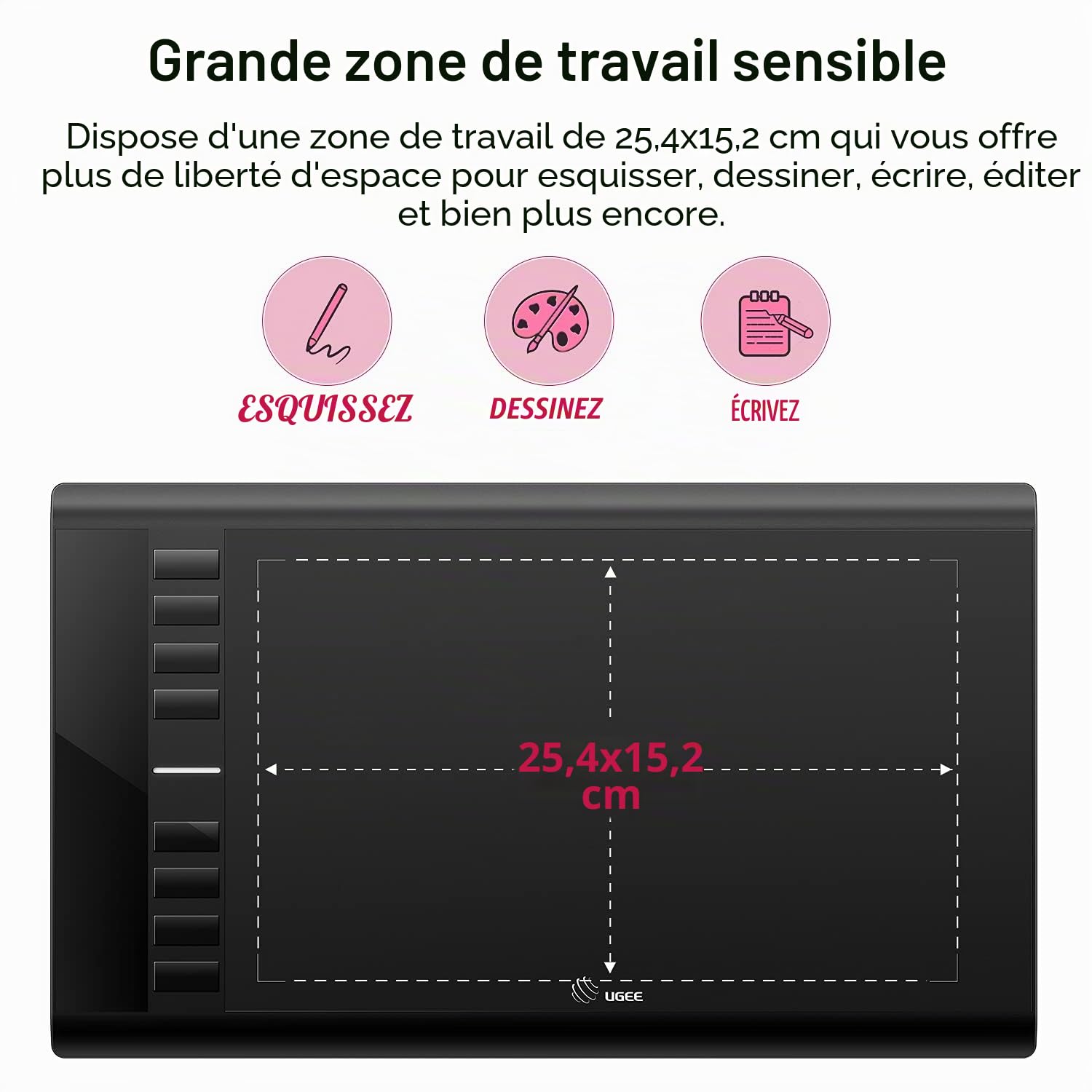 UGEE M708 Tablette Graphique 10x6 Pouces 8192 Niveaux Stylet