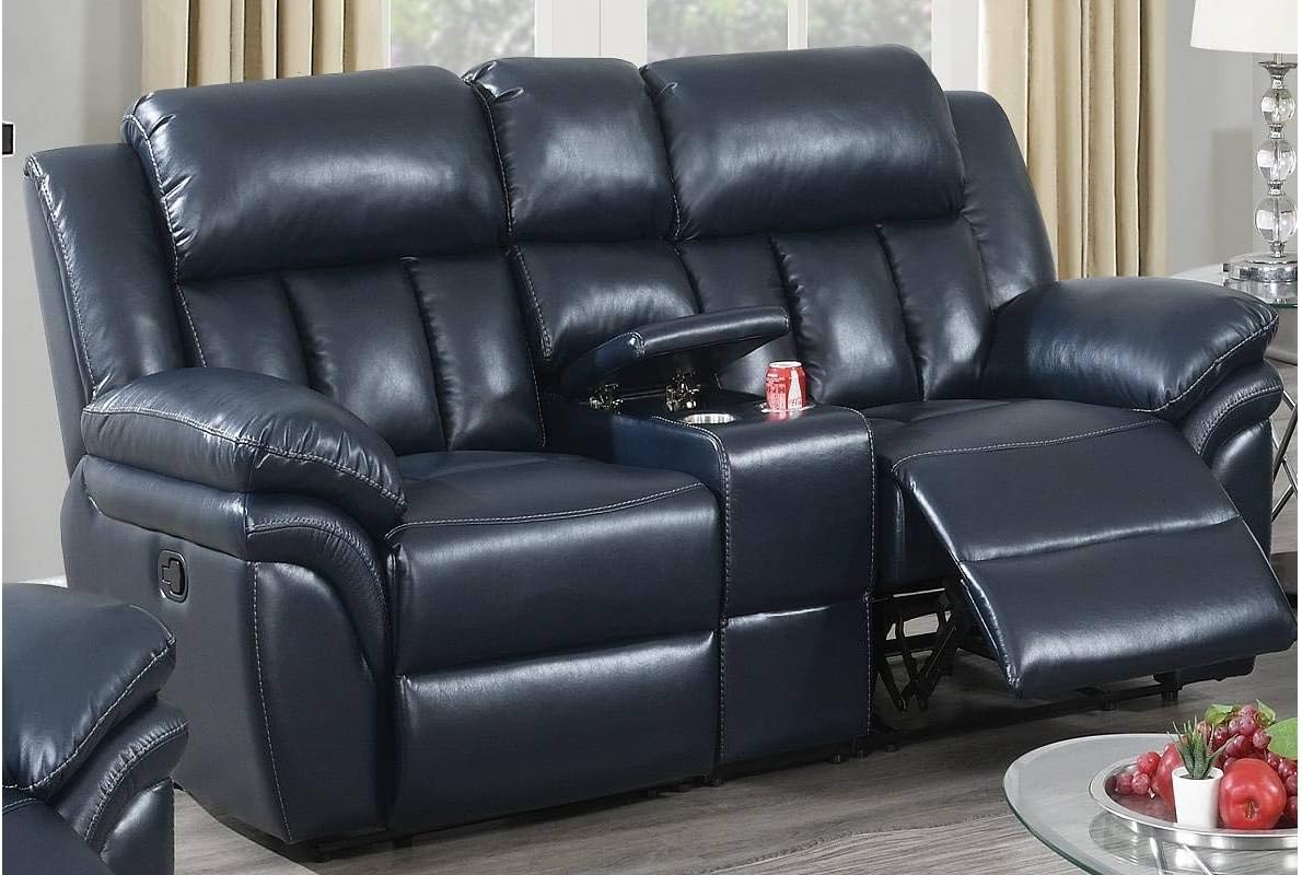 Bagheria 3 Pieces Power Motion Sofa Set in Navy Blue Leather Gel