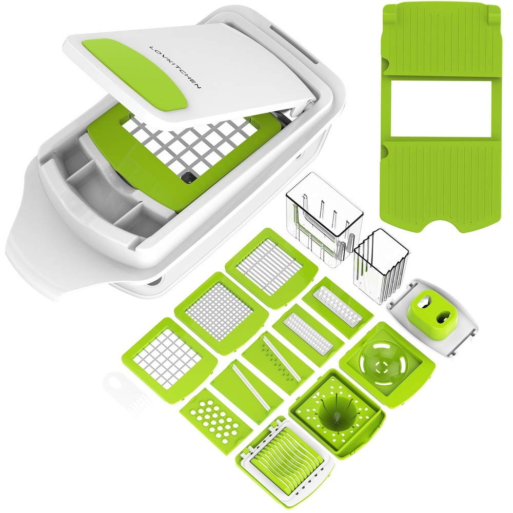 Vegetable Chopper - LOVKITCHEN Vegetable Grater with 11 Interchangeable Stainless Steel Blades - Heavy Duty Multi Fruit Cheese & Onion Chopper Dicer Kitchen Cutter