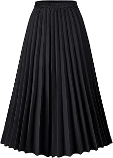 Basoteeuo Women's Leopard Print High Waisted Pleated Midi Skirt - A-Line Long Shirred Skirt, Breathable Multi-Color Options