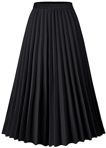 Basoteeuo Womens Skirt Leopard Print Midi Long Shirring Pleated Skirts