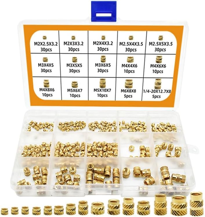 Generic 300Pcs M2 M3 M4 M5 M6 Female Thread Knurled Nuts Brass Threaded Insert Embedment Nuts, Kit Threaded for Injection Molding - (Color: As Shown)