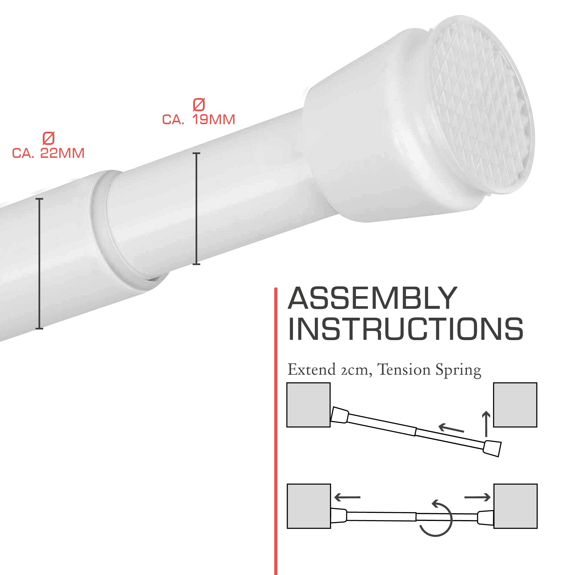 Bomoe Bastone per Tenda a Pressione Regolabile senza Forare né Viti asta | 140-260cm bianca doccia antiscivolo alluminio installazione semplice appendiabiti per armadio telescopico tende bagno Neptun