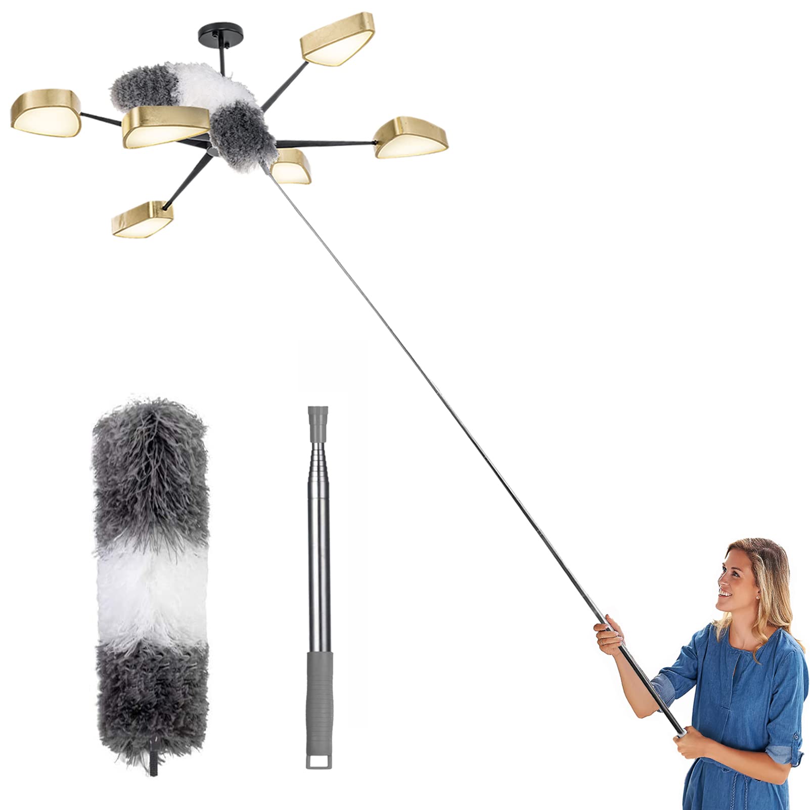 GIOUIEE Microfiber Feather Duster with 100" Extension Pole, Washable Bendable Head, Cobweb Duster for Cleaning High Ceiling, Ceiling Fan, Blinds, Furniture, Keyboard, Cars (B09PL77131) Amazon Price History, Amazon Price Tracker
