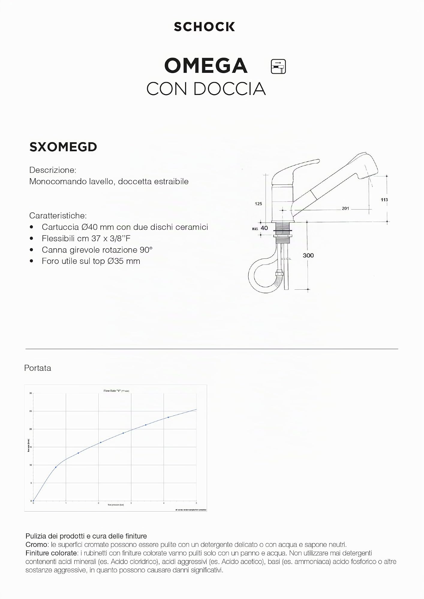 SCHOCK - Miscelatore Omega con Doccia, Monocomando con Bocca Girevole e | Doccetta Estraibile a Doppio Getto, Colore Nero Assoluto, h177.5mm