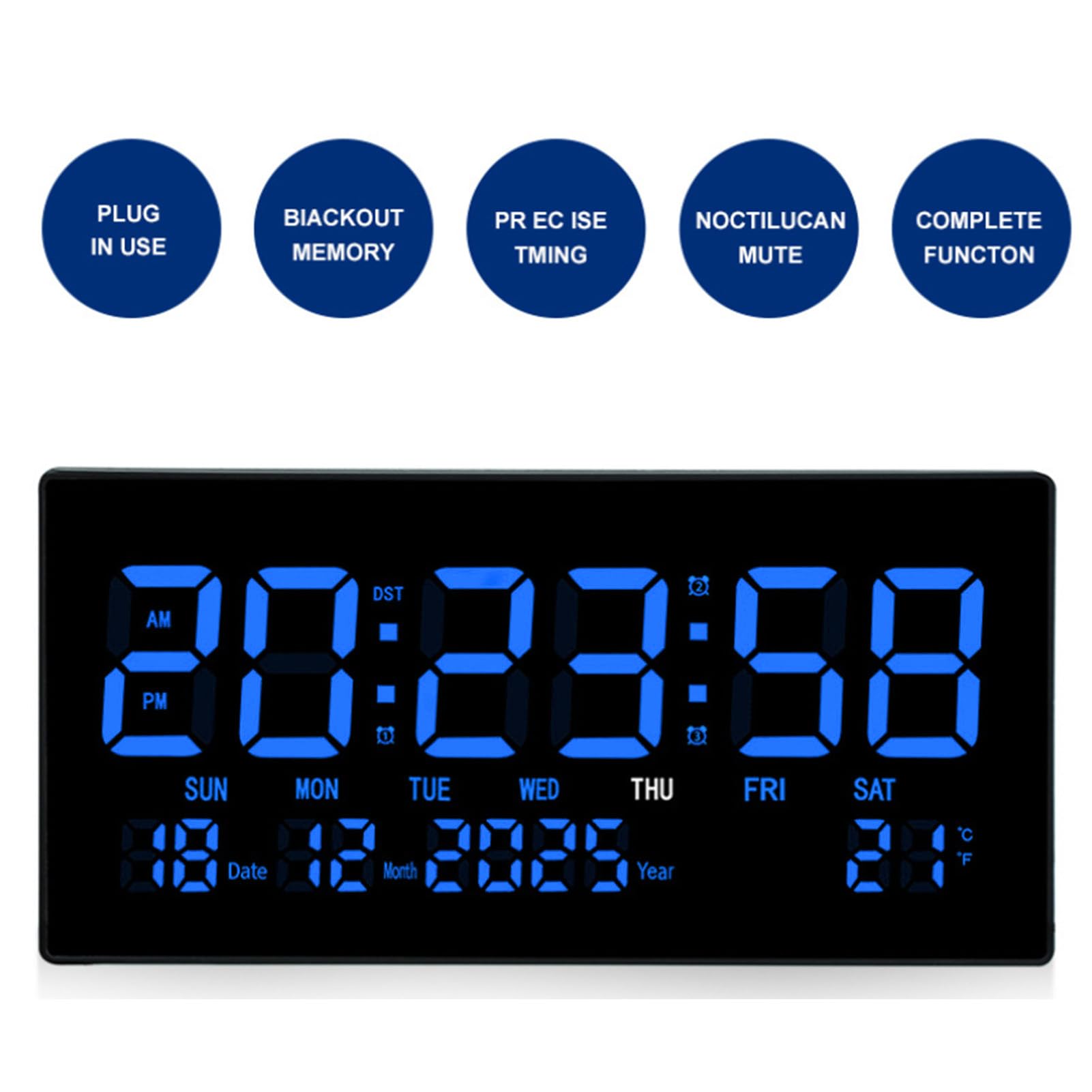 Asixxsix Reloj de Pared Digital LED Pantalla Grande Calendario Silencioso