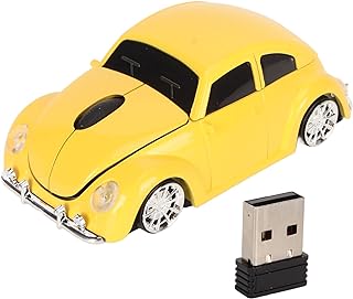 Car Mouse, 1600DPI 2.4GHz Gaming Mouse Sports Car Shaped Mouse with USB Receiver, Auto Sleep Mode, LED Light Cordless Computer Mouse for Laptop Desktop (Yellow)