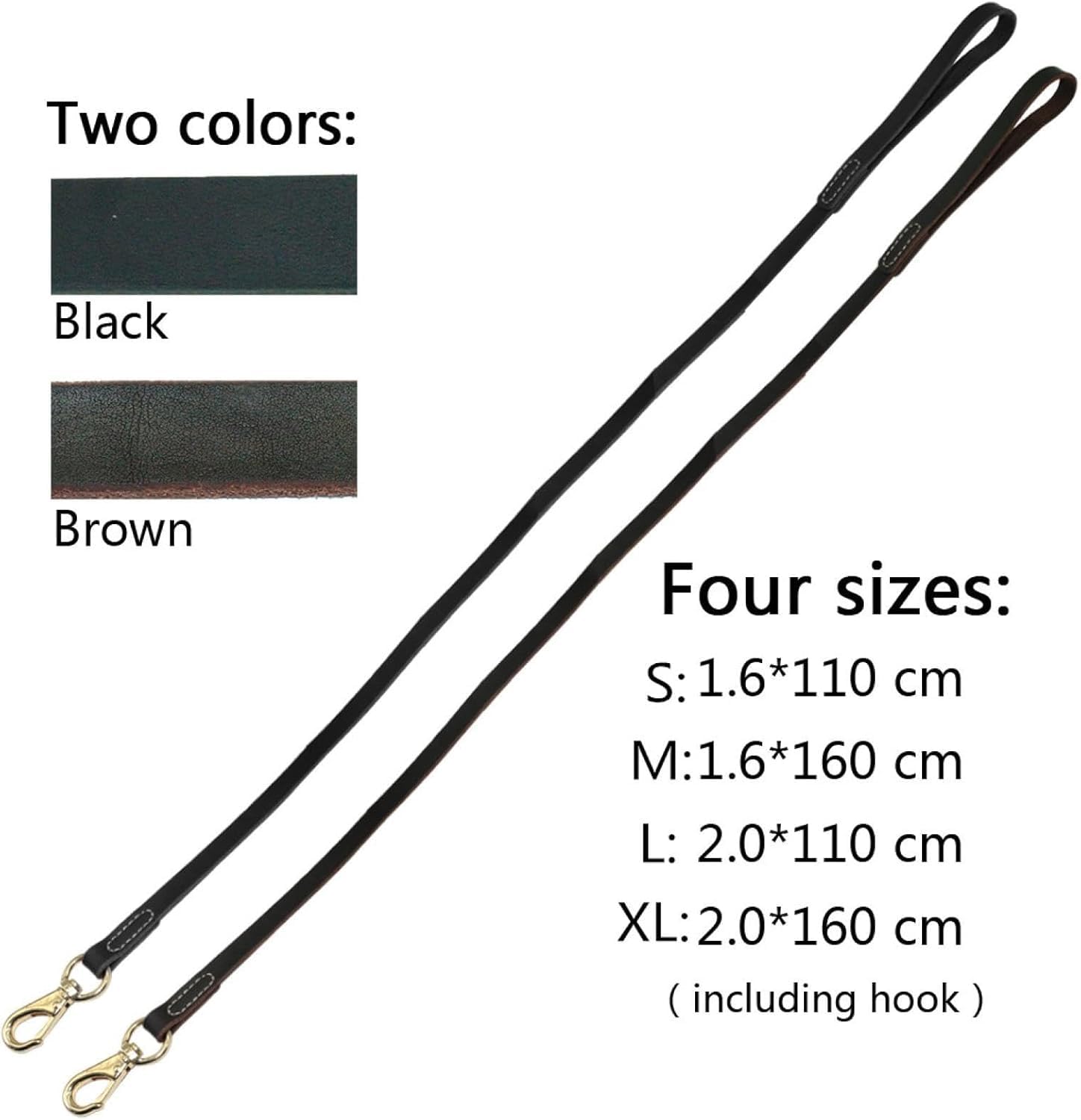 Strapazierfähige, handgefertigte Leder-Hundeleine, Dunkelbraun / Schwarz mit goldfarbenem Haken, ideal für Spaziergänge, Training aller Hunderassen