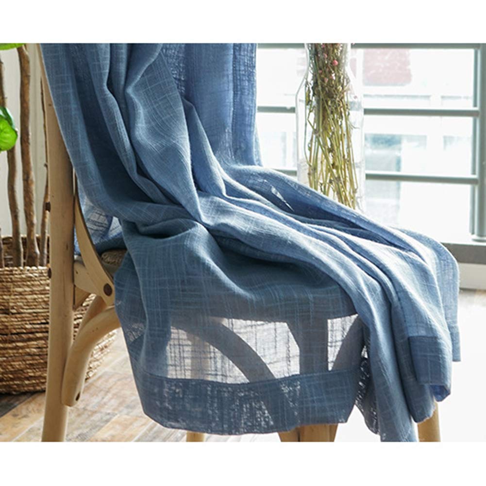 Couleur Unie Rideaux Voilage Lin Bleu Rideaux Voile Crayon Plissé 2 Panneaux Pour Salon Balcon Chambre À Coucher,Bleu,W135xL244cm