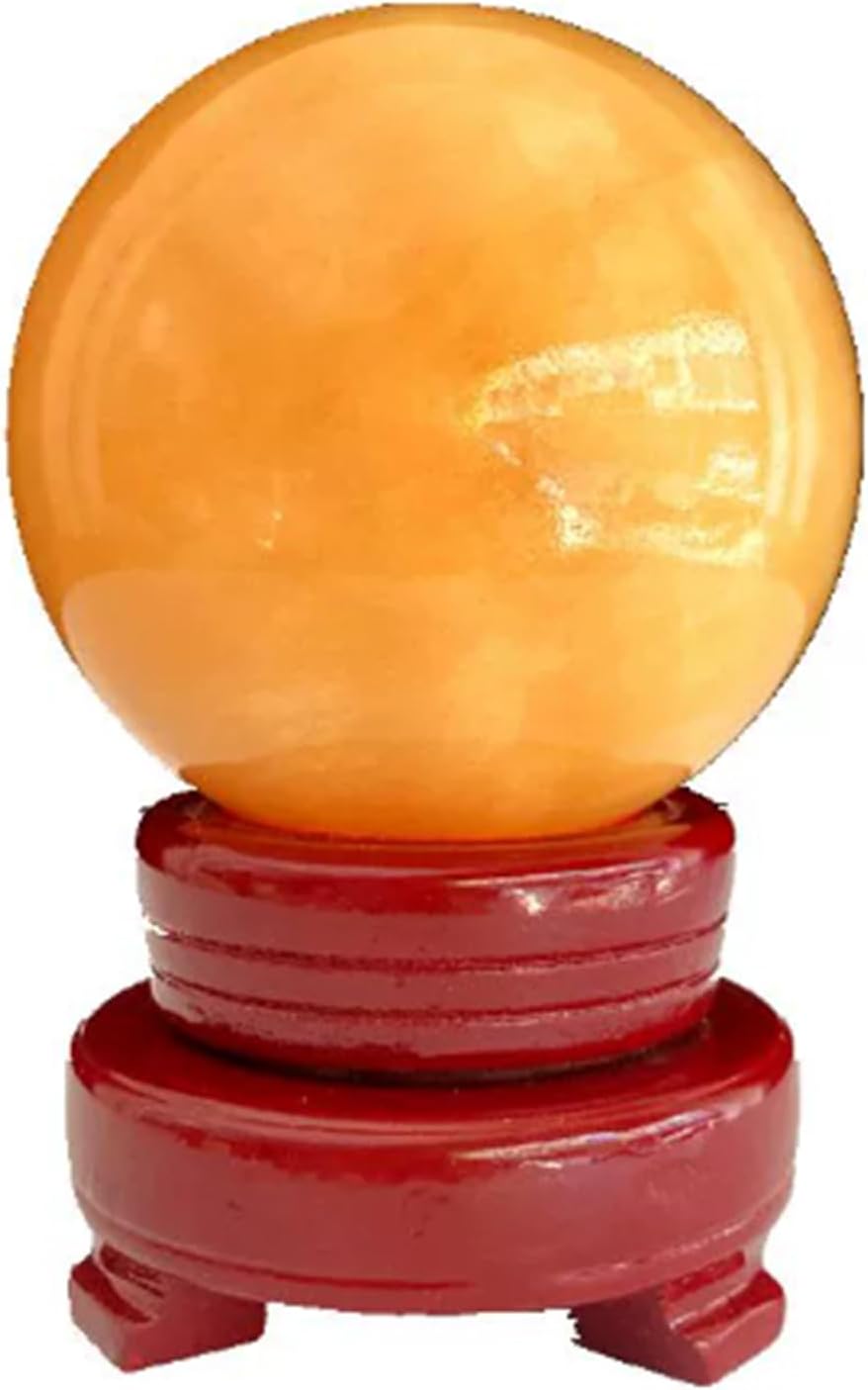 Beige Jade Polished Crystal Ball,Feng Shui Stone Ball for Home Office Desk Decor, Wealth & Grounding, Chinese Style Living Room Ornament,8cm
