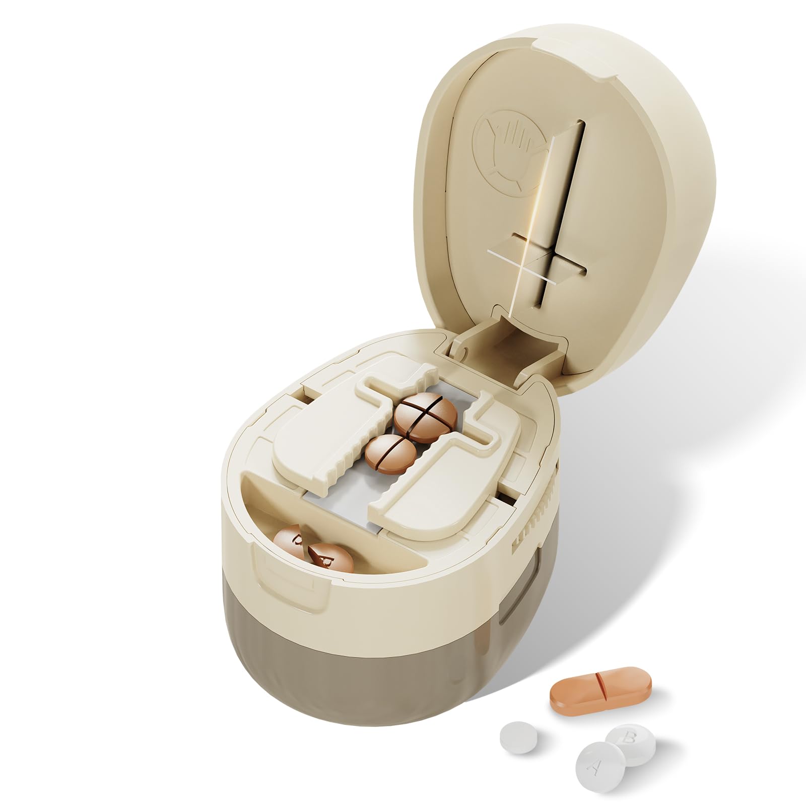 ピルカッター 2分割 4分割 (白い) ピルケース機能付き 錠剤カッター コンパ…