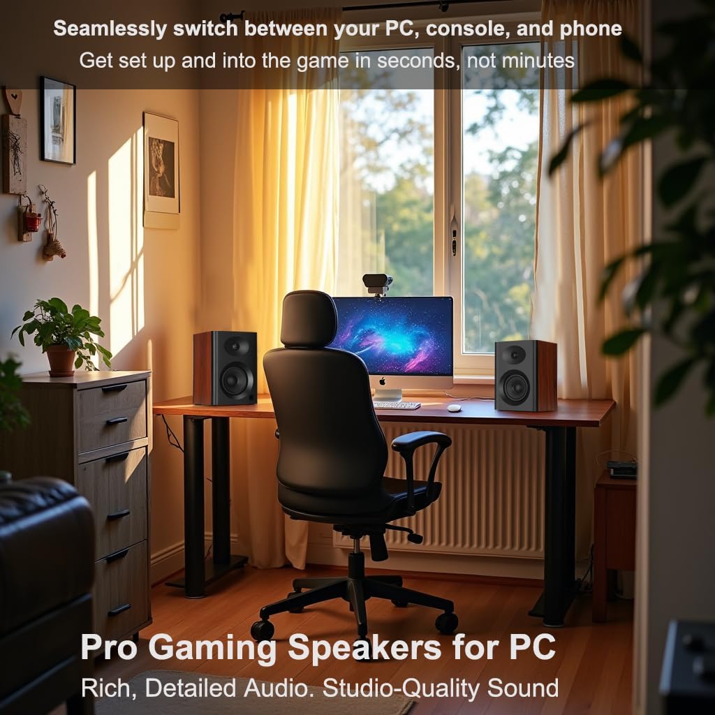 Computer Speakers for Desktop PC, 4 inches 80 Watts Computer Speaker with Bass, HiFi Audio for Gaming, Monitors, Laptop, TV, Gaming & Record Player, Gifts, Walnut Pair - Image 6