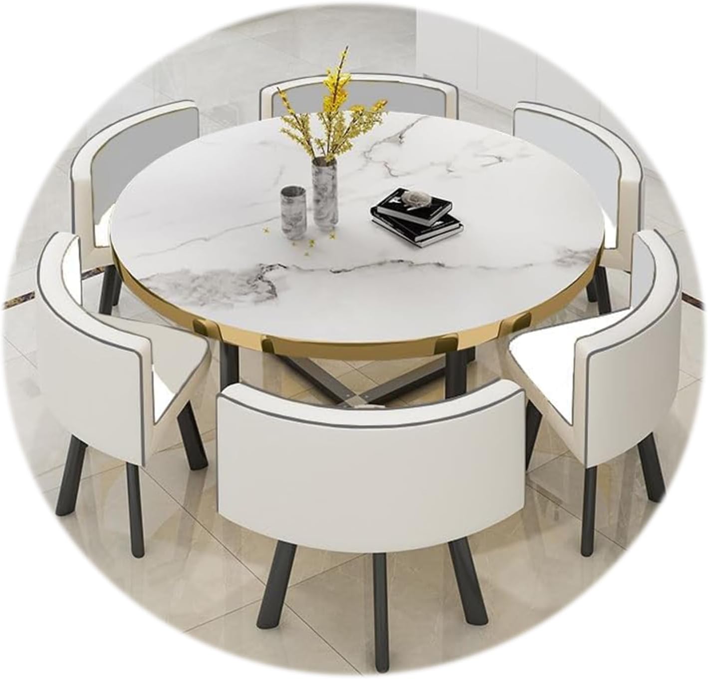 RUANLOV Round Dining Table Set,7-Piece Set With 6 Dining PU leather chairs for Home, Kitchen, Restaurant, Pub, Living Room (C 120CMX120CMX75CM)