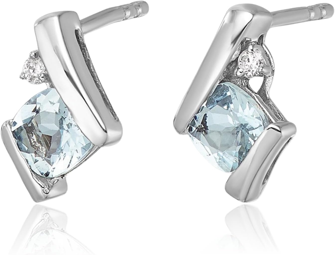 IceCarats 10K Solid White Gold 0.65 carat Blue Aquamarine Diamond Accent Square Large Stud Earrings 9.9mm 3/8 inch Cushion Cut, Natural, Friction Back For Her