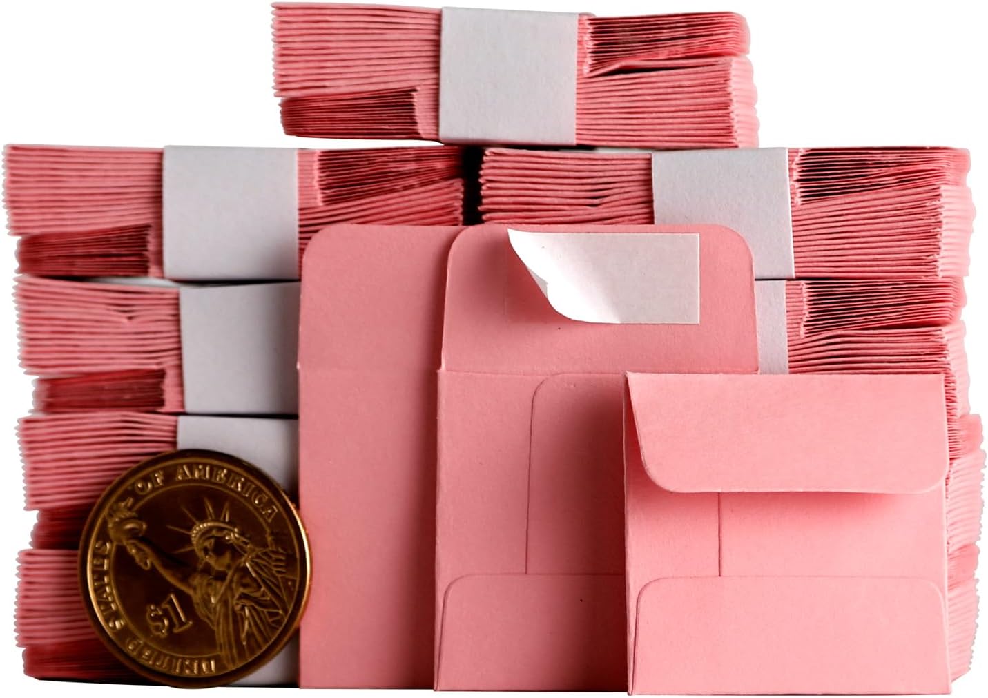Tiny Coin Envelopes-Self Seal 356-Count Mini Envelopes,Translucent Tiny Envelope Pockets for Seeds, Pink, 1.34 x 1.34 Inches