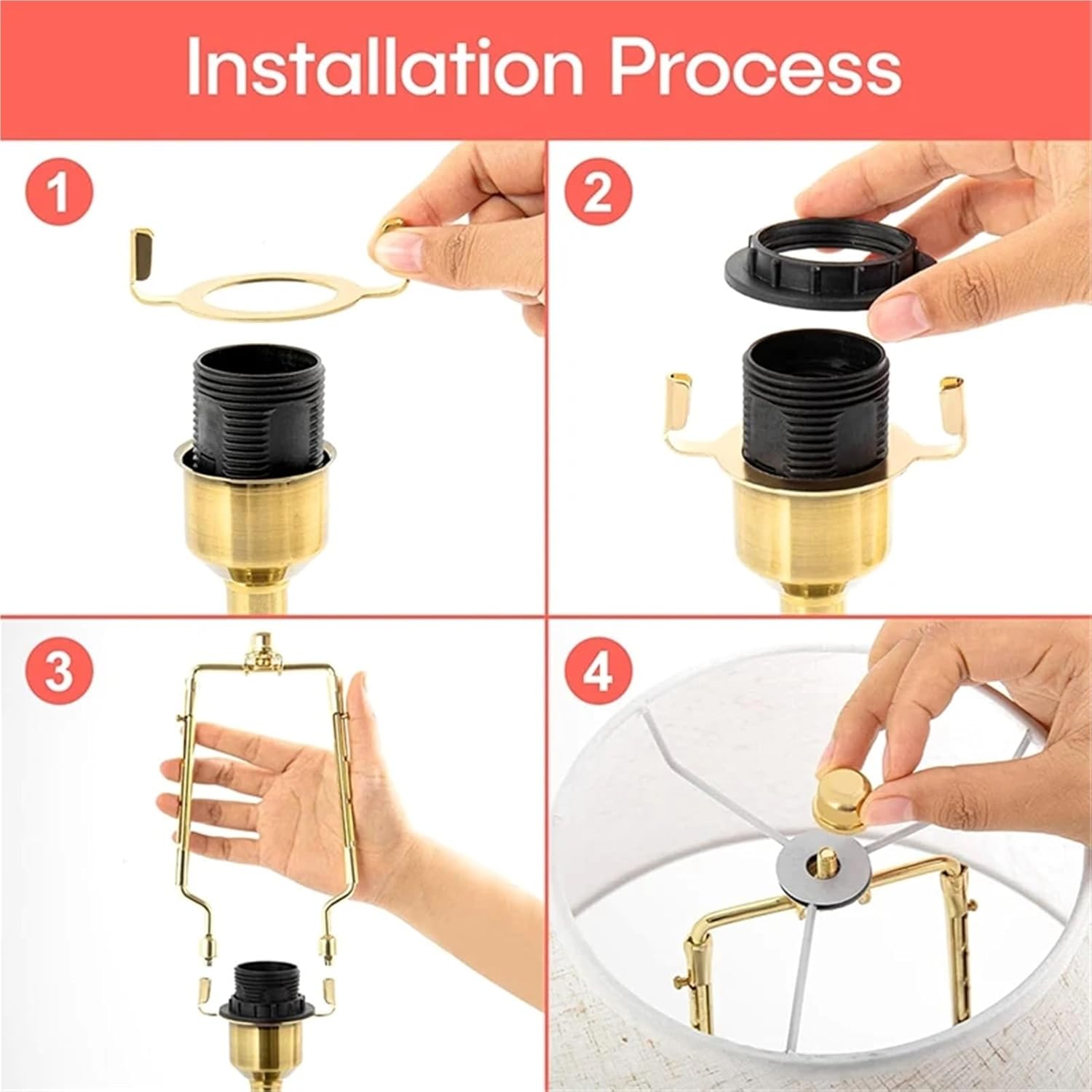 Lamp Harp 2pcs Lamp Shade Harp Holder 7Inch Light Base Adapter Adjustable Kit Gold Horn Frame Lampshade Bracket for Table & Floor Lamps(Gold)