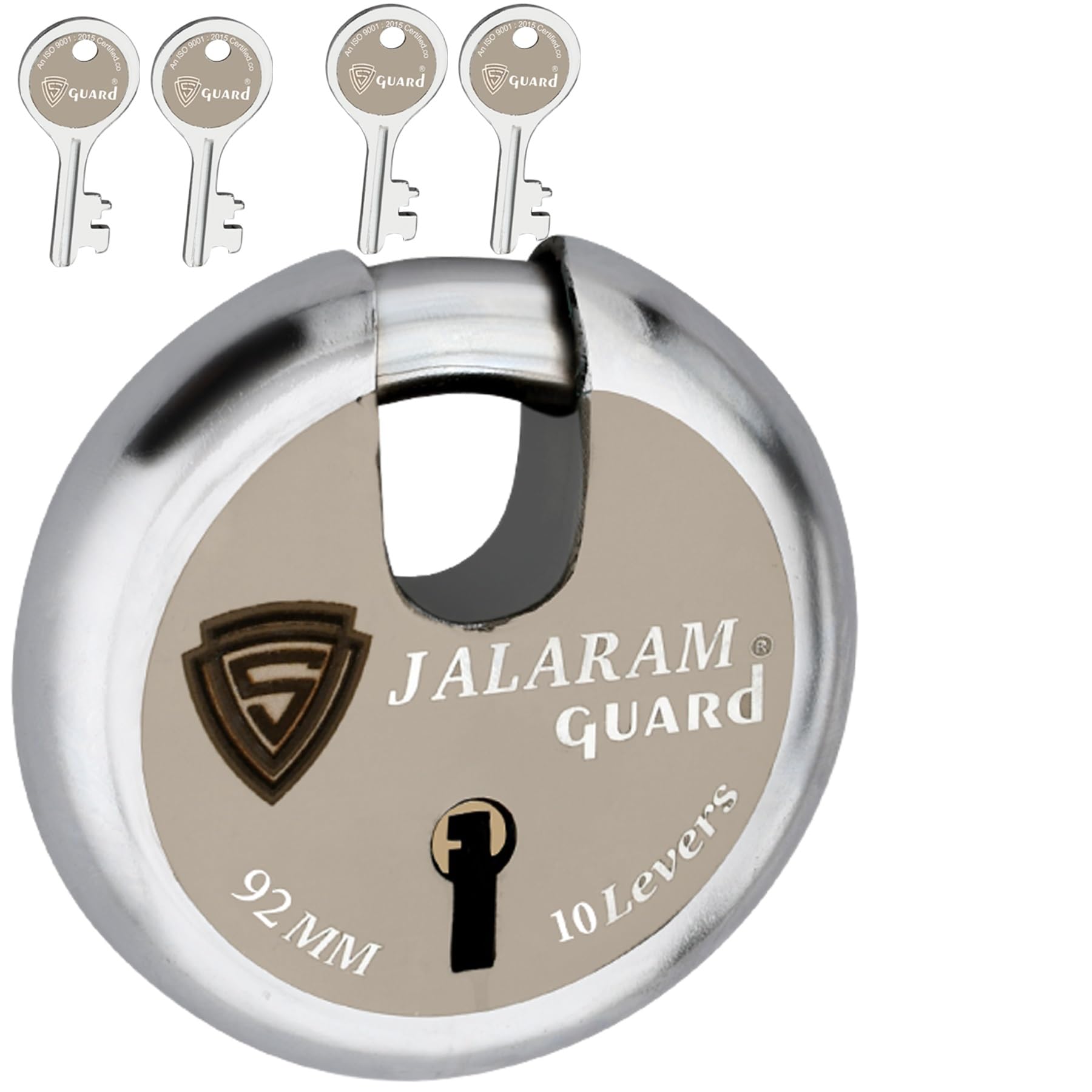 heavy duty shutter locks for shop|, main gate| main door| godowns| offices| warehouse| trucks- silver,laser print design (jalaram-92mm-10 lever)