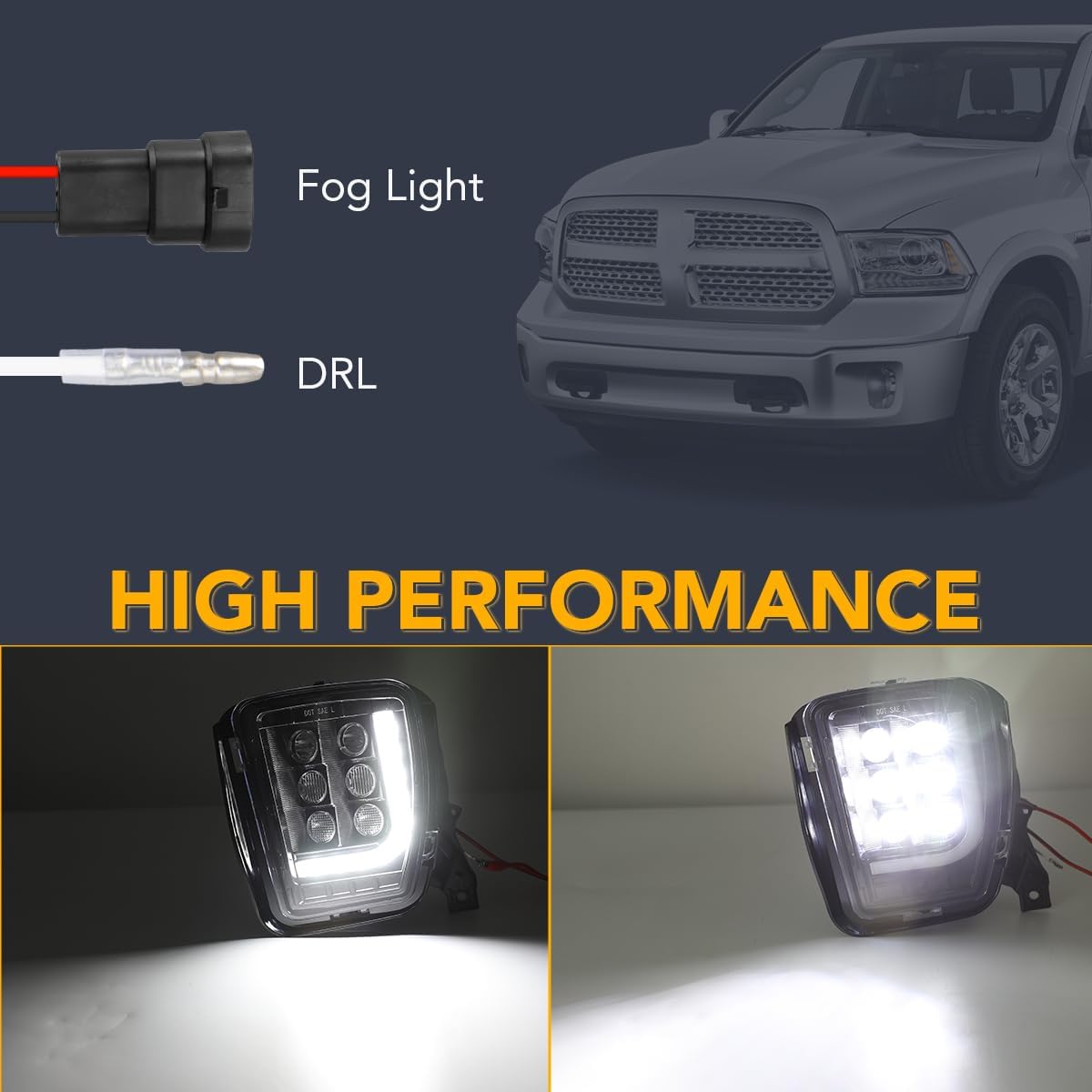 LED Fog Lights with DRL Compatible for Dodge RAM 1500 2013-2018 Fog Lamp Front Bumper Lamps (Dodge RAM 1500 2013-2018)